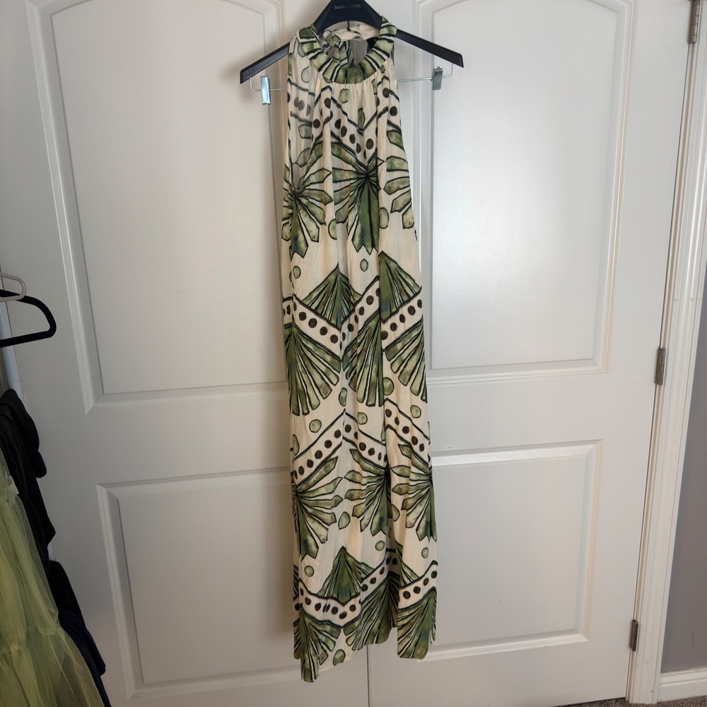 MSK Womens Green Geometric Fan Print Halter Neck Maxi Dress Size Large